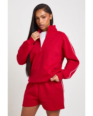 Half Zip Sweatshirt Piping Detail Short Tracksuit
