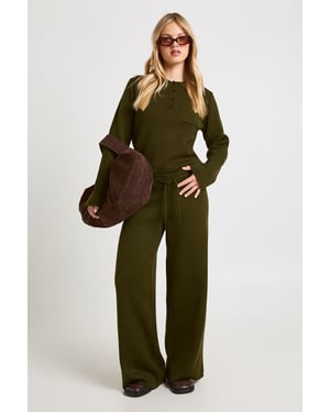 Petite Collared Button Neck Top and Straight Leg Trouser Co-Ord