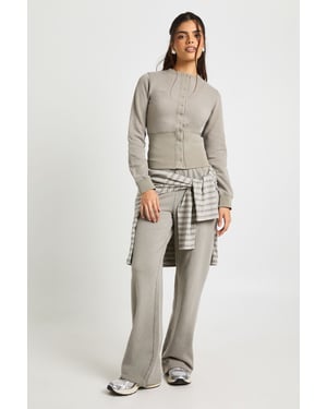 Washed Deep Hem Popper Bomber Sweatshirt Tracksuit