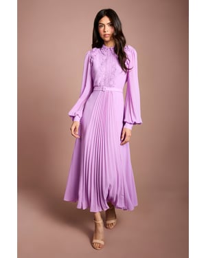 Lace Trim Collared Georgette Shirt Dress