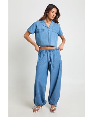 Chambray Cropped Short Sleeve Shirt