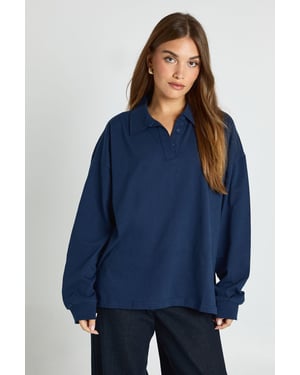 Heavy Cotton Button Detail Collared Rugby Top