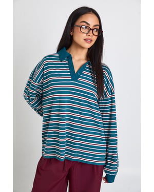 Striped Heavy Cotton Collared Rugby Top