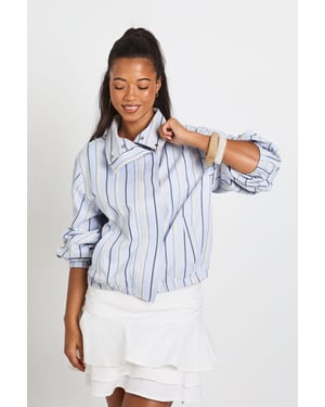 Funnel Neck Stripe Elasticated Waist Jacket