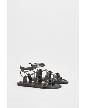 Carla Faux Leather Studded Gillie Wrap Flat Sandals