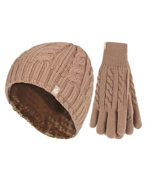 Ladies Fleece Lined Thermal Hat & Gloves Set for Winter