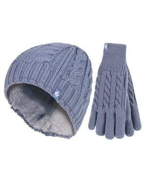 Ladies Fleece Lined Thermal Hat & Gloves Set for Winter