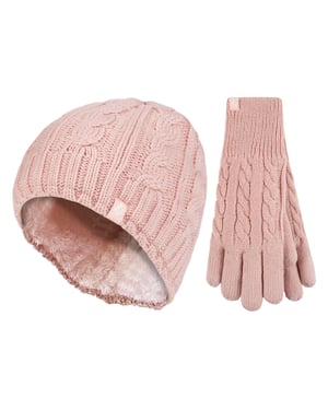 Ladies Fleece Lined Thermal Hat & Gloves Set for Winter