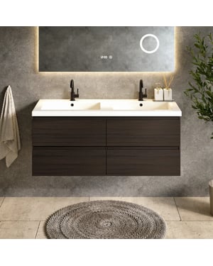 Mirlux Badkamermeubel asora 120cm 2 kraangaten walnoot wastafel wit