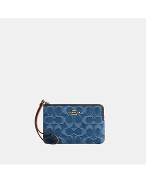 Corner Zip Wristlet In Signature Denim