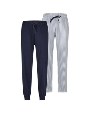 Phil & Co Heren lange pyjamabroeken 2-pack grijs gestreept/donkerblauw