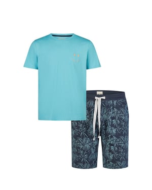 Phil & Co Heren shortama korte pyjama set lichtblauw/donkerblauw gebloemd