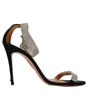Aquazzura Crystal-Embellished Sandal Heels in Black Suede