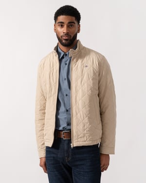 Long Sleeve Zip Up Collared Windcheater Jacket Logo Detail in Nude Regular Fit Padded Jacket