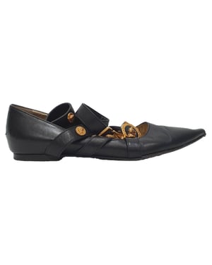 Versace Tribute Logo Ballerina Flats in Black Leather