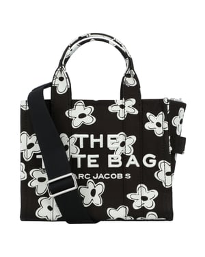 Marc Jacobs zwarte handtas "The Small Tote Bag" met bloemenprint en geborduurd logo, gemaakt van katoen, voor dames.
