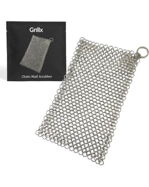 GrillX Chain mail scrubber 22 x 15 cm rvs schrubmatje staalspons voor