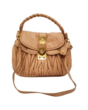 Miu Miu Matelassé Coffer Hobo Tas in Beige Leer