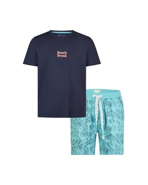 Phil & Co Heren shortama korte pyjama set blauw gebloemd