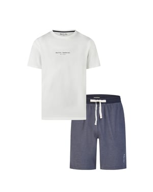 Phil & Co Heren shortama korte pyjama set wit/donkerblauw gestreept