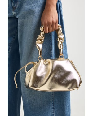 Metallic Ruched Detachable Handle Grab Bag