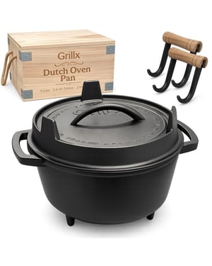 GrillX Dutch oven 9 liter inclusief opberghoes unieke handvaten luxe