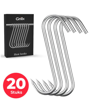 GrillX Vleeshaken 20 stuks rookhaak ophanghaken s haken vleeshaak