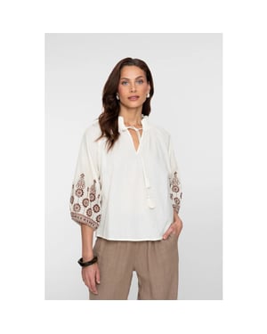 Geisha 63434 10 blouse embroidered sleeves off white