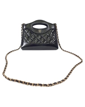 Chanel Fijn Gequilt Nano 31 Shopper in Zwart Kalfsleer