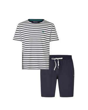 Phil & Co Heren shortama korte pyjama set crème/donkerblauw gestreept
