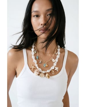 Ocean & Pearl Detail Statement Charm Necklace