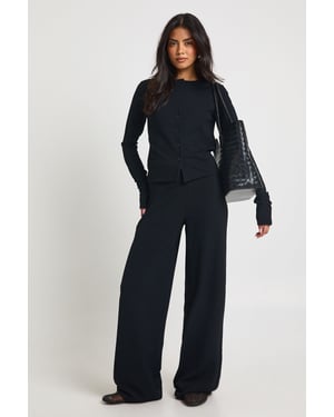 Tall Rib Button Through Long Sleeve Top and Wide Leg Trouser Co-ord