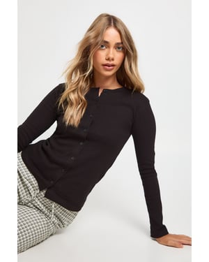 Rib Button Through Long Sleeve Top