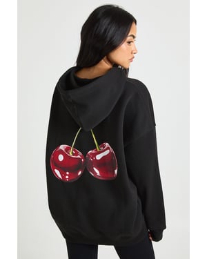 Cherry Print Oversized Hoodie