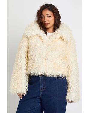 Plus Button Detail Faux Fur Jacket