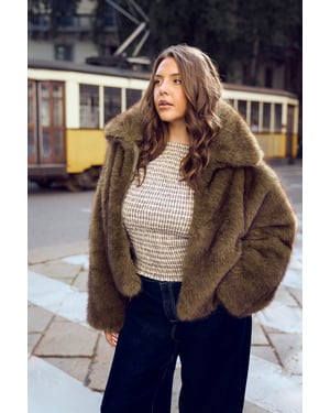 Plus Collared Faux Fur Jacket