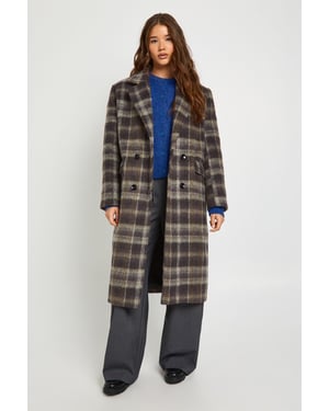 Check Double Breasted Wool Look Coat