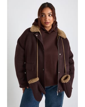 Plus Teddy Trim Detail Oversized Jacket