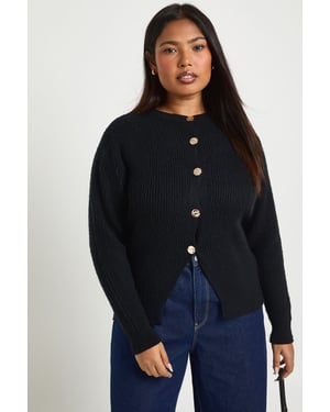 Plus Gold Button Crew Neck Knit Cardigan