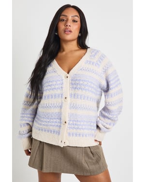 Plus Chunky Knit Fairisle Stripe Oversized Boyfriend Cardigan