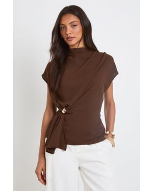 Tall Hammered Gold Trim Cowl Neck Blouse