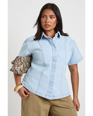 Plus Denim Short Sleeve Boxy Shirt
