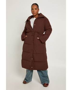 Plus Tie Waist Puffer Coat
