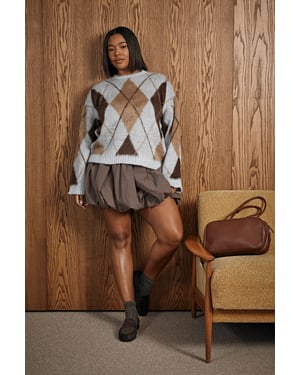 Plus Brushed Argyle Oversized Jumper