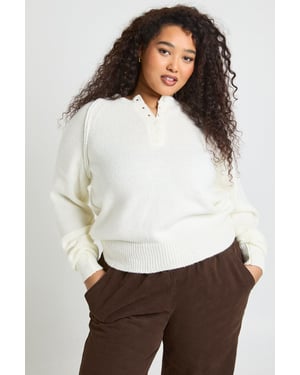 Plus Exposed Seam Henley Knitted Jumper
