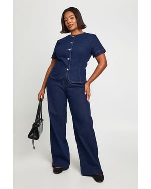 Plus Contrast Stitch Denim Straight Leg Jean