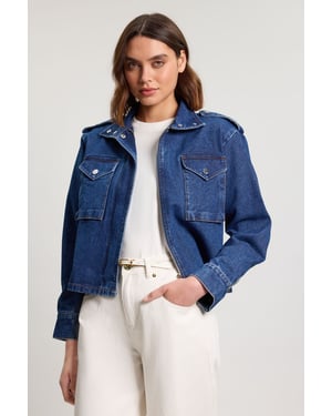 Denim Cropped Side Panel Jacket