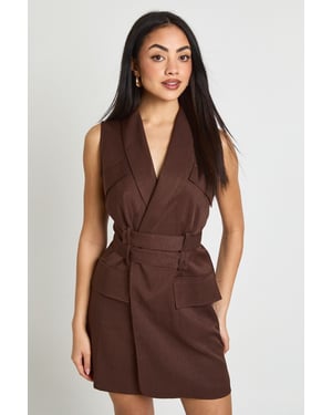 Utility Belted Waistcoat Sleeveless Blazer Dress