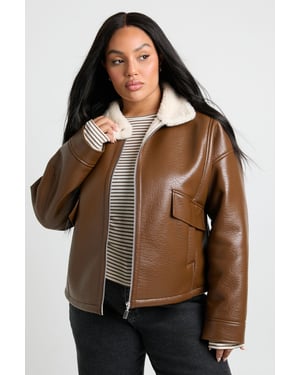Plus Leather Aviator Jacket