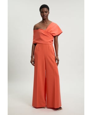 Compact Viscose Stretch Tailored Off Shoulder Jumpsuit